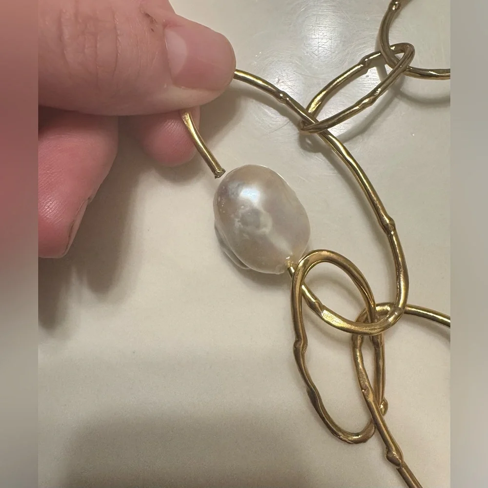 Velatti Gold Plated Chain Necklace with Baroque Pearl Accents